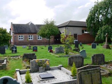 Barby Churchyard overlooking Barby Village Hall